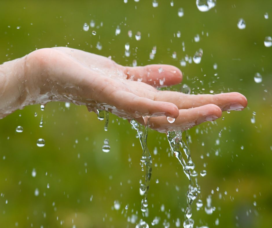 obrazek pokazuje jak osoba ręką łapie deszcz