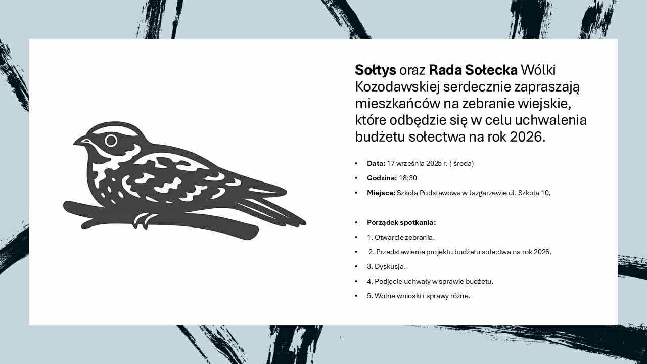 Banner z treścią zaproszenia na zebranie wiejskie