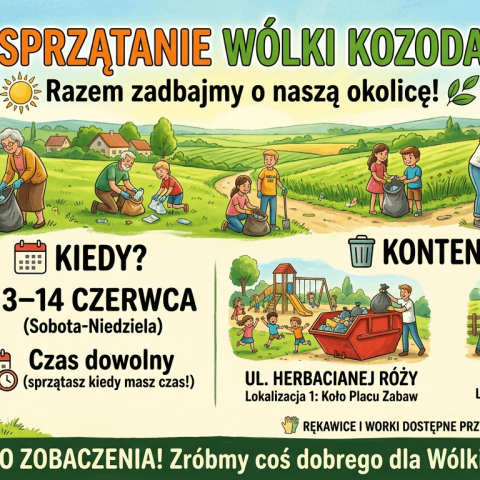 Zapraszam Was serdecznie do udziału w Letnim Sprzątaniu Wólki Kozodawskiej, które odbędzie się w dniach 13–14 czerwca